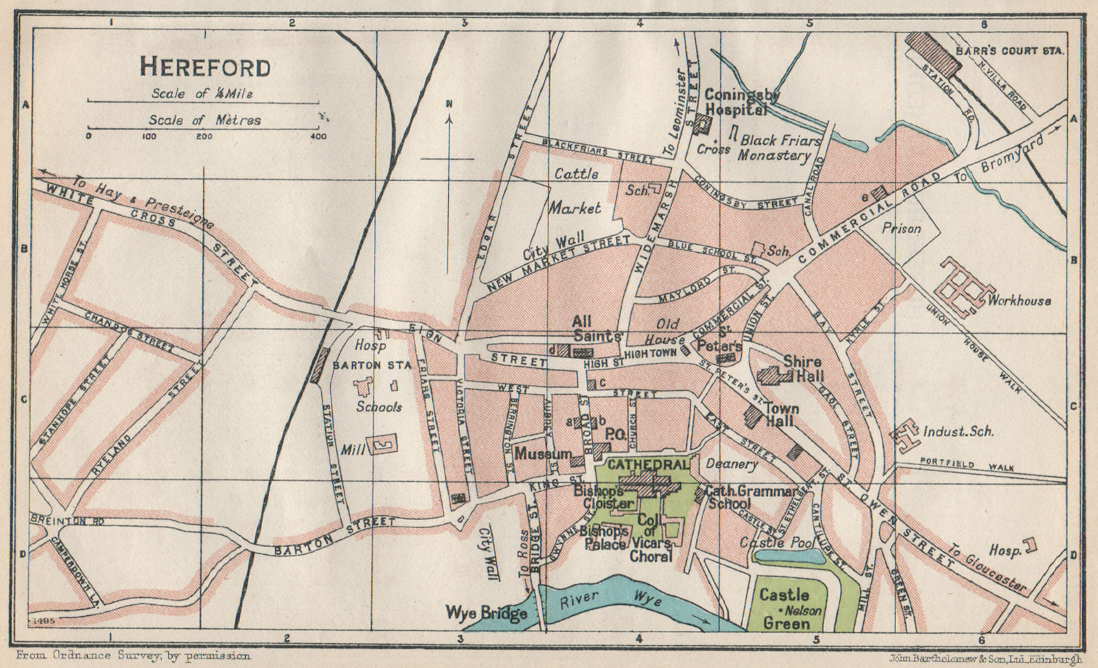 HEREFORD. Vintage town city map plan. Herefordshire 1930 old vintage chart